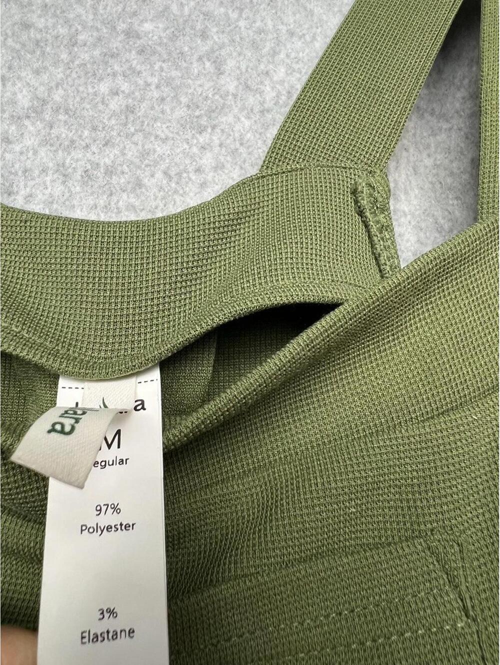 Halara Olive Green Waffle Overalls Jumpsuit M Wide Leg Boho Casual Athleisure - Picture 6 of 10